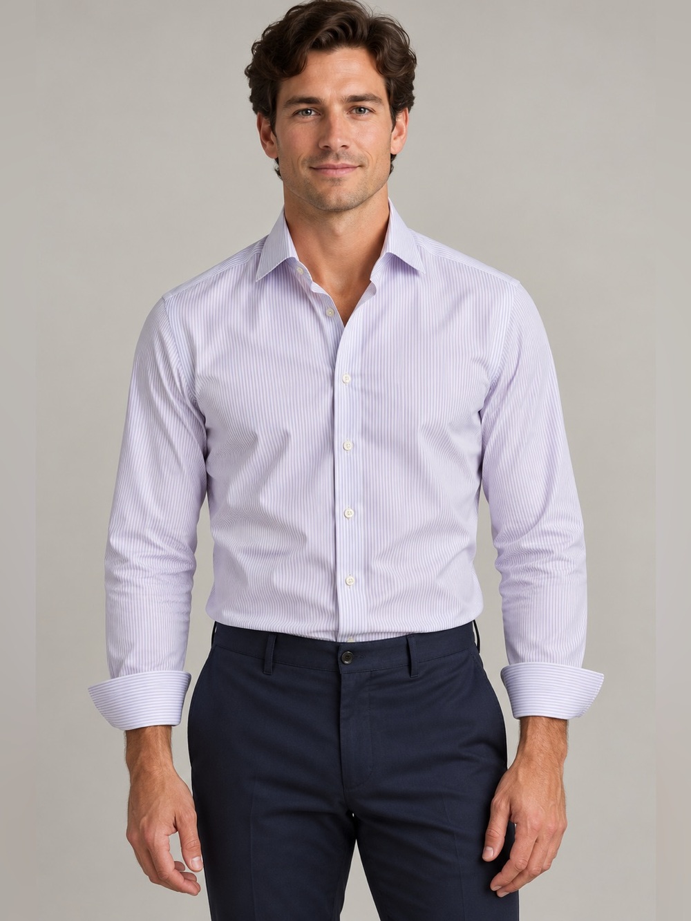 T.M. Lewin Men’s Lavender Striped Non-Iron Fitted Dress Shirt 16/36 Size L